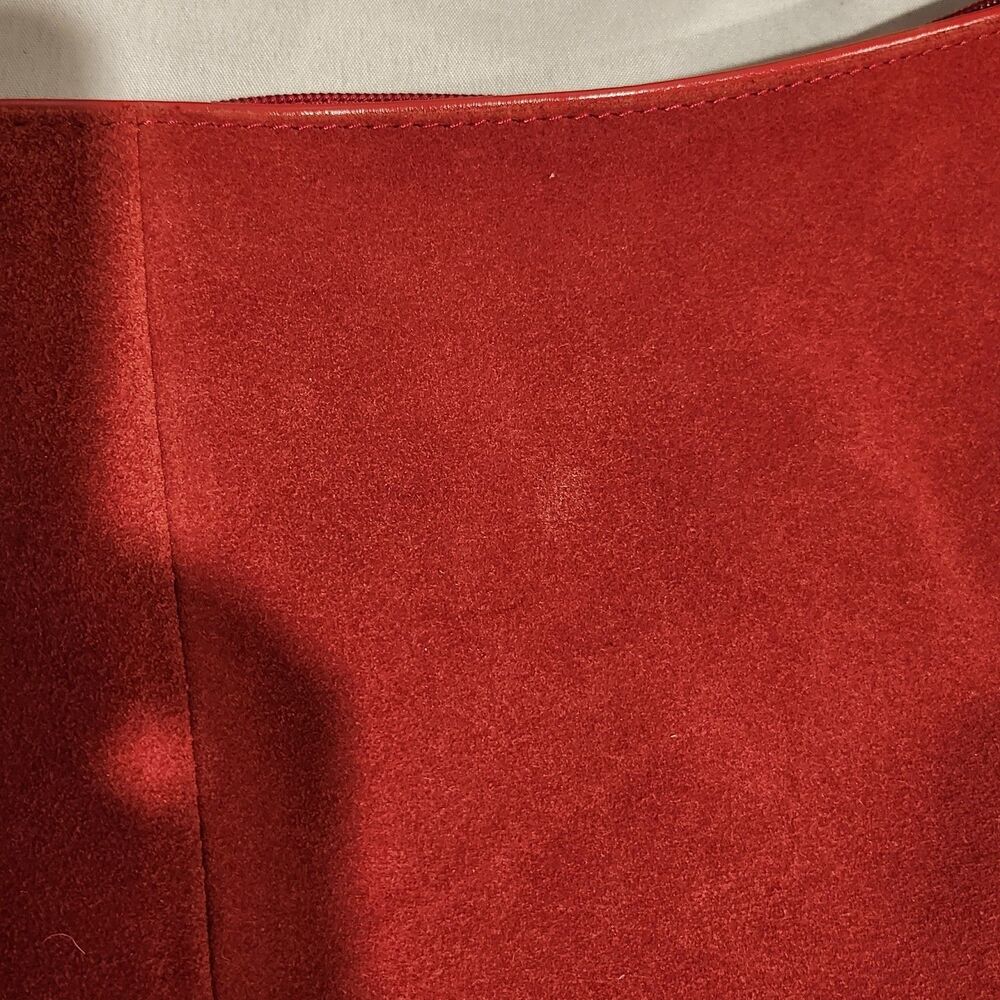 Vintage Y2K Newport News Red Suede Hobo Bag Embroidered Boho Shoulder Purse - Picture 5 of 16